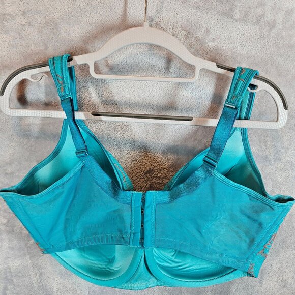 Cacique 44G Turquoise Lace Full Coverage Underwire Bra teal gold  accent wires - Picture 6 of 12